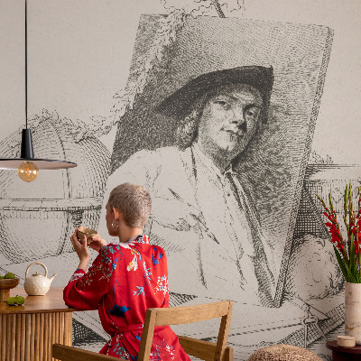 Papel mural con patrón decorativo con un retrato artístico