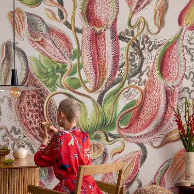 Papel mural texturado decorativo con detalles de plantas