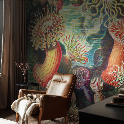 Papel mural texturado decorativo con diseño de anémonas elegantes