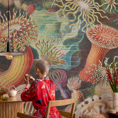 Papel mural texturado decorativo con diseño de anémonas elegantes
