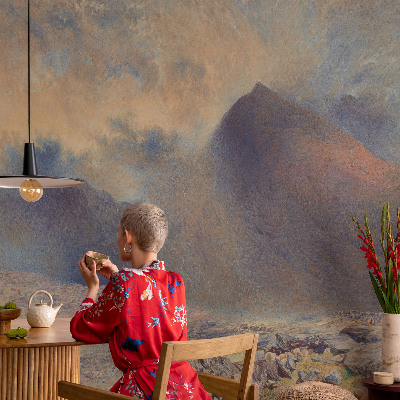 Papel mural texturado decorativo con motivo de paisaje de montaña