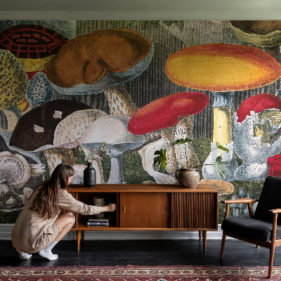 Mural de pared con estampado hermoso con un diseño de hongos botánicos