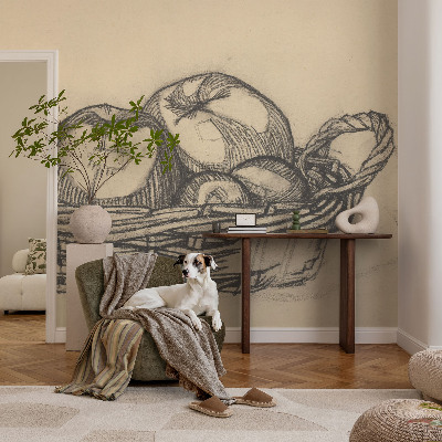 Papel mural con patrón decorativo con diseño de cesta de frutas