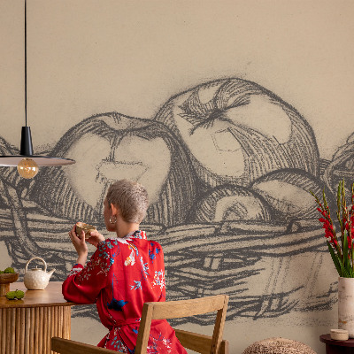 Papel mural con patrón decorativo con diseño de cesta de frutas