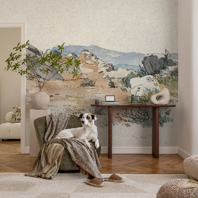 Fotomural decorativo para cabecero de cama con un paisaje rocoso