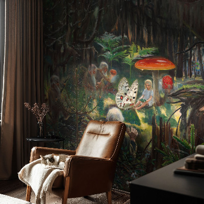 Mural de pared con estampado hermoso con diseño de bosque de cuento de hadas
