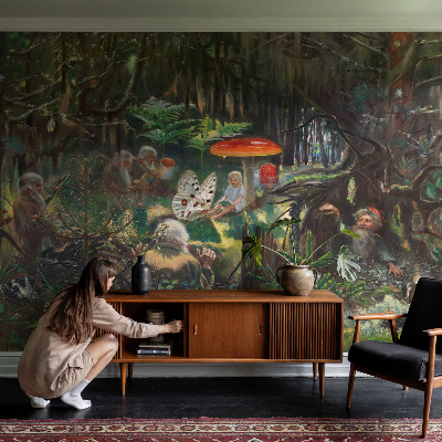 Mural de pared con estampado hermoso con diseño de bosque de cuento de hadas