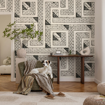 Mural decorativo con un diseño de laberinto de ladrillos