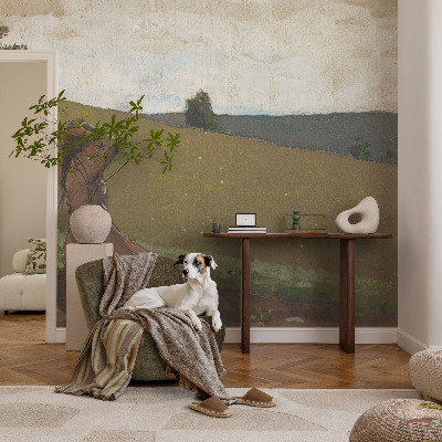 Papel mural con patrón decorativo con una escena tranquila como motivo