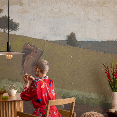 Papel mural con patrón decorativo con una escena tranquila como motivo