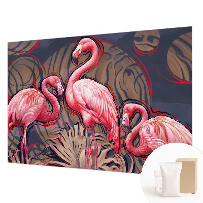 Papel mural texturado decorativo con diseño de flamencos rosas