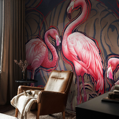 Papel mural texturado decorativo con diseño de flamencos rosas
