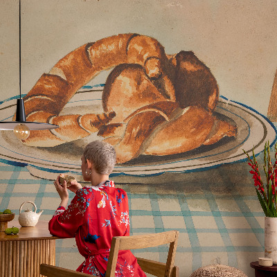 Papel mural texturado decorativo con diseño inspirado en productos horneados para la cocina