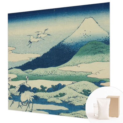 Papel mural texturado decorativo con diseño de grullas y montañas