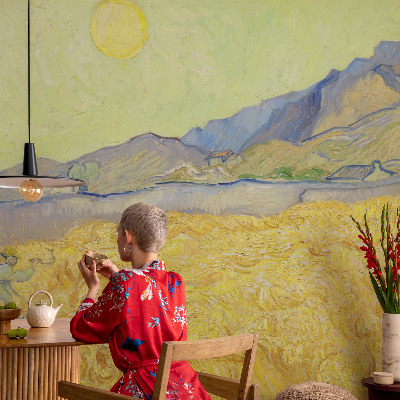 Papel mural con patrón decorativo con estampado de campo de trigo