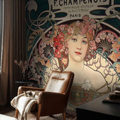 Papel mural con patrón decorativo con motivo de simetría floral