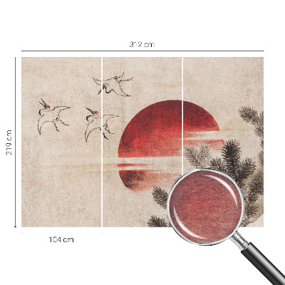 Fotomural decorativo para cabecero de cama con motivo de bosque en tonos este