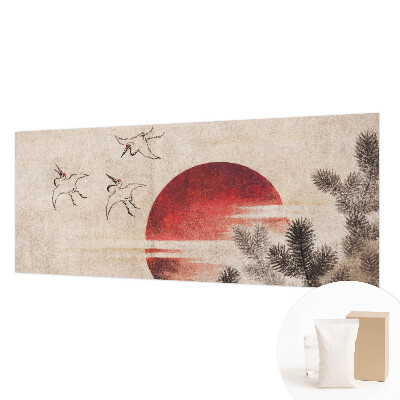 Fotomural decorativo para cabecero de cama con motivo de bosque en tonos este