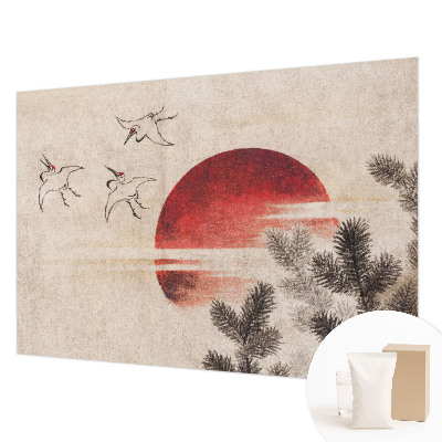Fotomural decorativo para cabecero de cama con motivo de bosque en tonos este