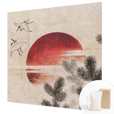 Fotomural decorativo para cabecero de cama con motivo de bosque en tonos este
