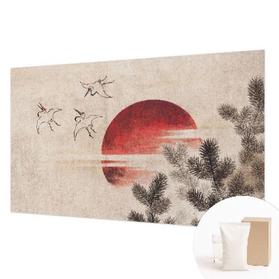 Fotomural decorativo para cabecero de cama con motivo de bosque en tonos este