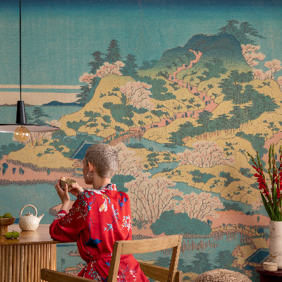 Mural decorativo con un paisaje japonés