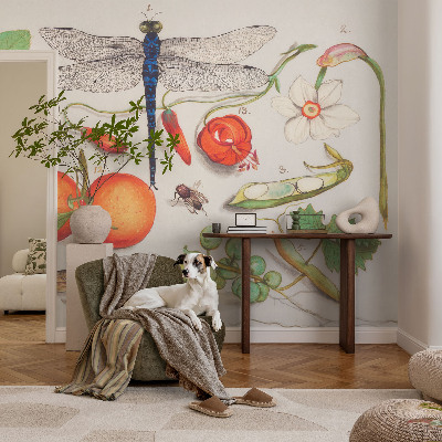 Papel mural con patrón decorativo con ilustración de motivos naturales