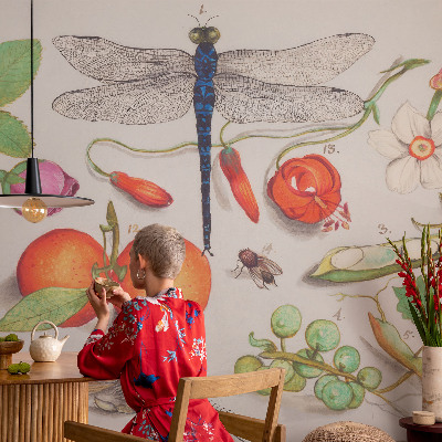 Papel mural con patrón decorativo con ilustración de motivos naturales