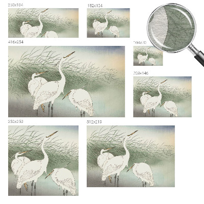 Mural decorativo con diseño de garzas entre la hierba