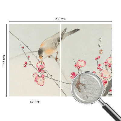 Fotomural decorativo para cabecero de cama con diseño de pájaros y flores