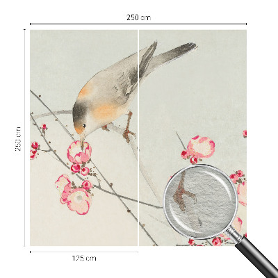 Fotomural decorativo para cabecero de cama con diseño de pájaros y flores