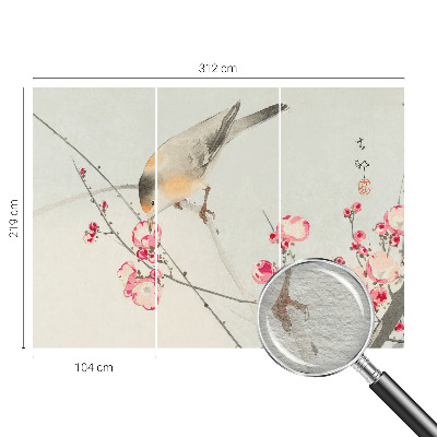 Fotomural decorativo para cabecero de cama con diseño de pájaros y flores