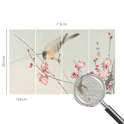 Fotomural decorativo para cabecero de cama con diseño de pájaros y flores