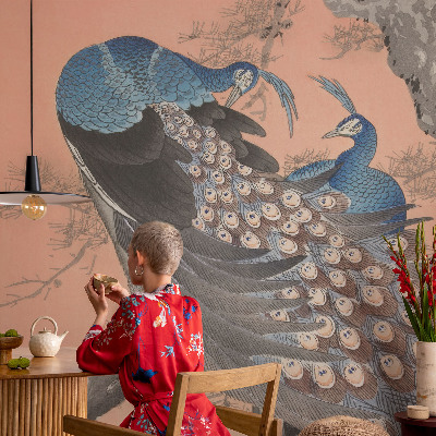 Mural de pared con estampado hermoso con motivo de pavo real elegante