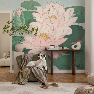 Papel mural con patrón decorativo con motivo de loto acuático