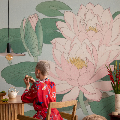 Papel mural con patrón decorativo con motivo de loto acuático