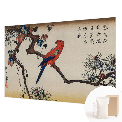 Mural decorativo con ilustración de un pájaro posado en una rama