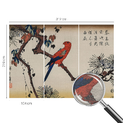 Mural decorativo con ilustración de un pájaro posado en una rama