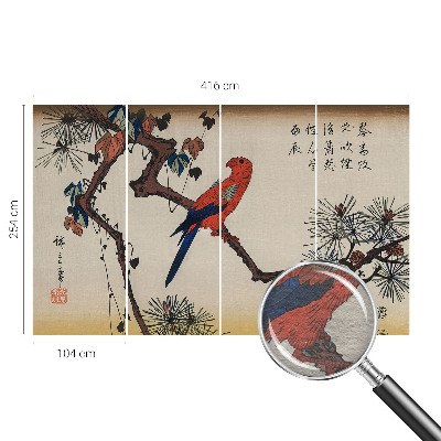 Mural decorativo con ilustración de un pájaro posado en una rama