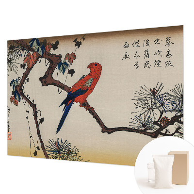 Mural decorativo con ilustración de un pájaro posado en una rama