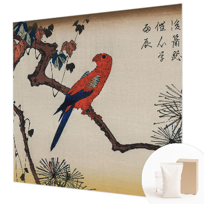 Mural decorativo con ilustración de un pájaro posado en una rama