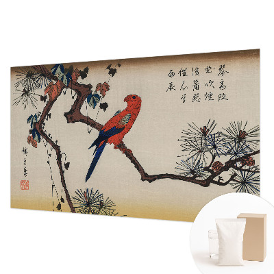 Mural decorativo con ilustración de un pájaro posado en una rama