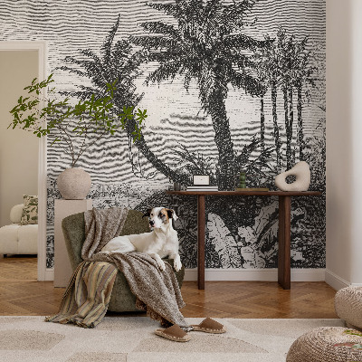 Papel mural con patrón decorativo con diseño de oasis tropical