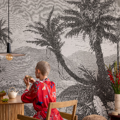 Papel mural con patrón decorativo con diseño de oasis tropical