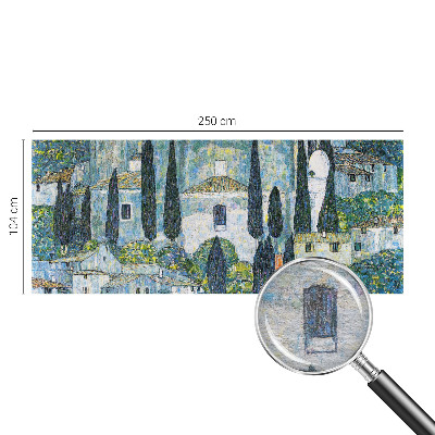 Mural decorativo con diseño de casas entre cipreses