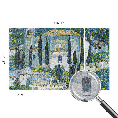 Mural decorativo con diseño de casas entre cipreses