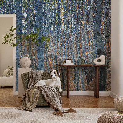 Fotomural decorativo para cabecero de cama con diseño de bosque de abedules