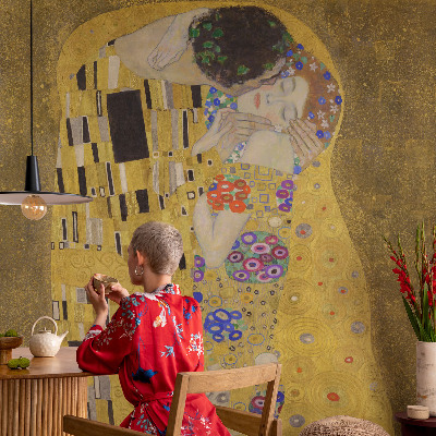 Papel mural texturado decorativo con diseño Art Nouveau en pareja