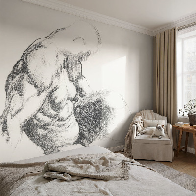 Papel mural texturado decorativo con un boceto masculino como motivo