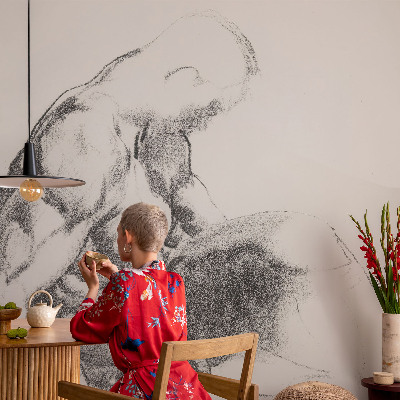 Papel mural texturado decorativo con un boceto masculino como motivo